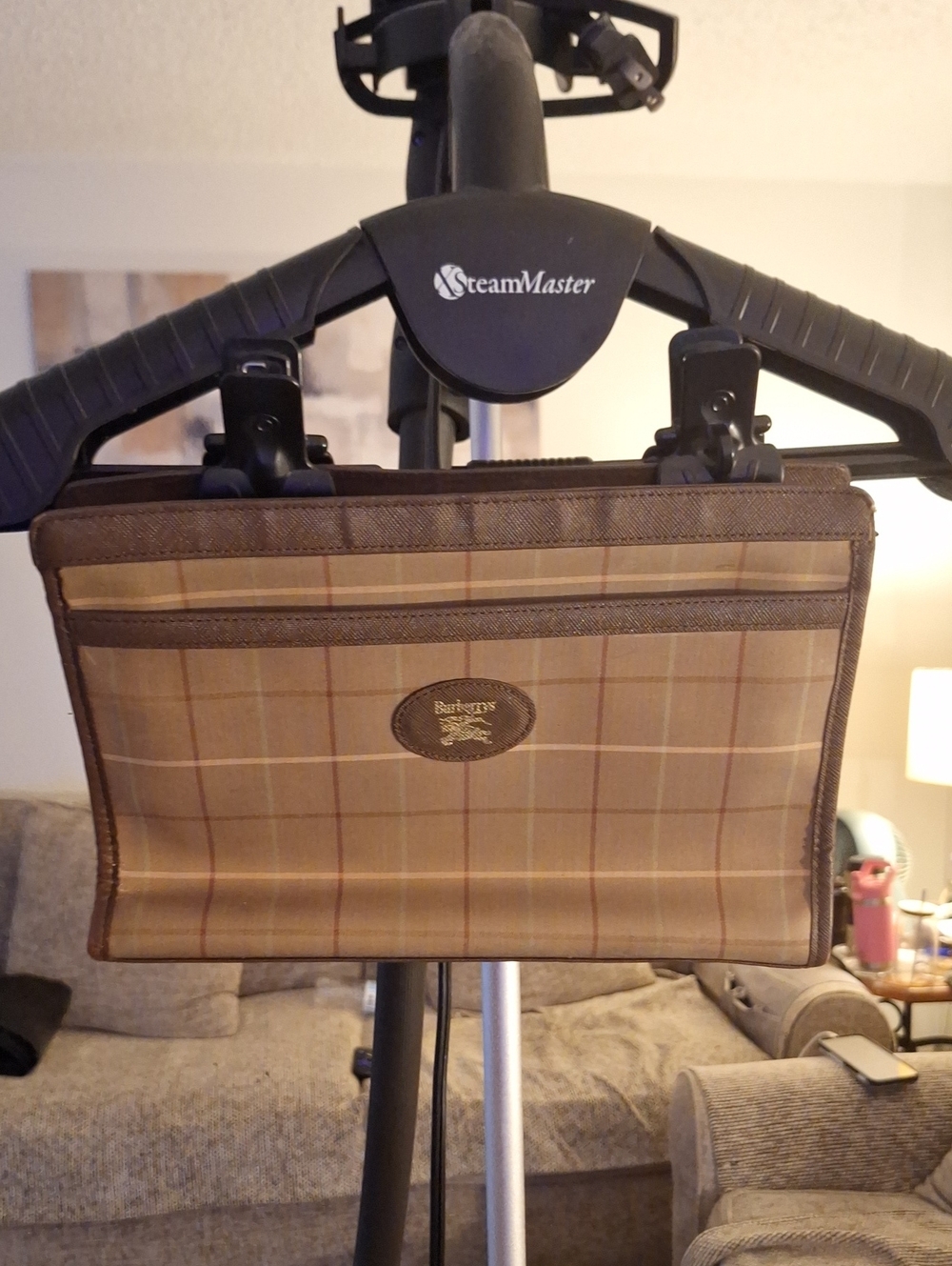 Burberry Brown and Tan Plaid Wristlet Clutch